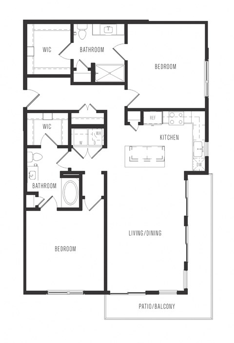 Floor plan for 2 beds, 2 baths, 1301 sqft