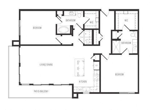Floor plan for 2 beds, 2 baths, 1368 sqft