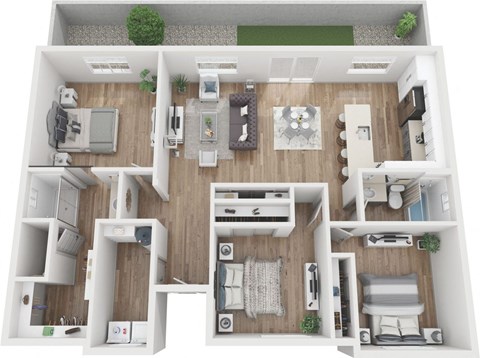 Floor plan for 3 beds, 2 baths, 1355 sqft