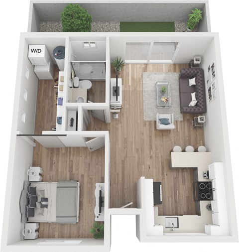 Floor plan for 1 bed, 1 bath, 676 sqft