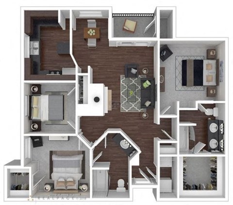 Floor plan for 3 beds, 2 baths, 1355 sqft