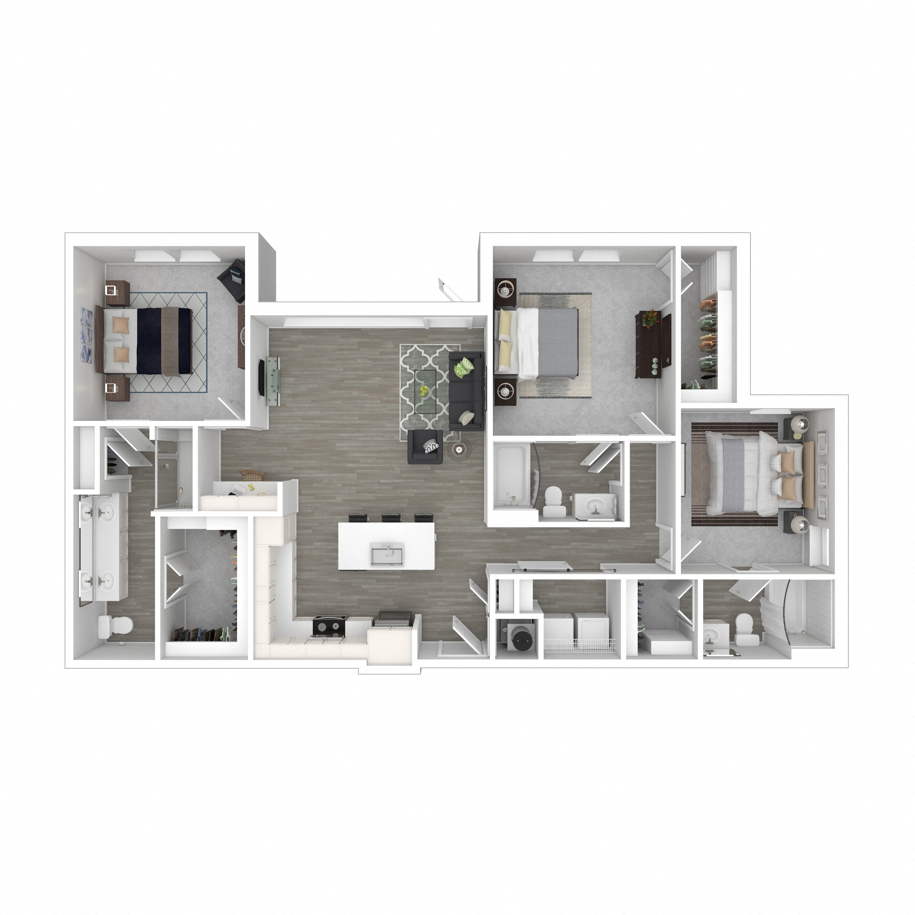 Floor plan for 3 beds, 3 baths, 1551 sqft