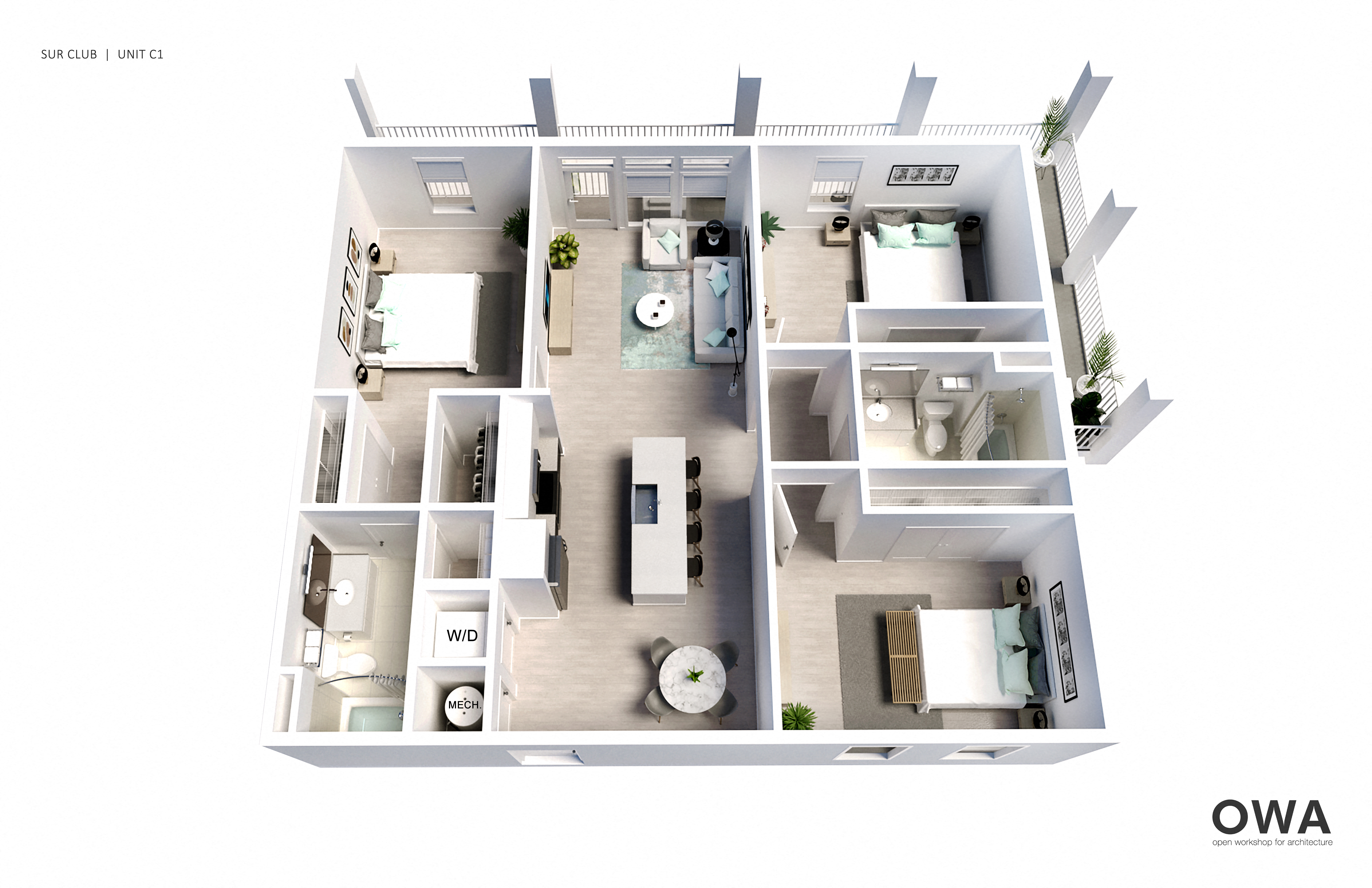 Floor plan for 3 beds, 2 baths, 1319 sqft