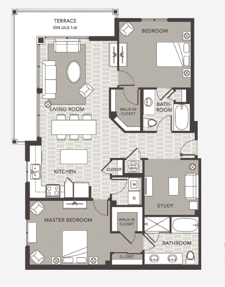 Floor plan for 2 beds, 2 baths, 1350 sqft