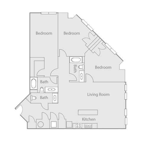 Floor plan for 3 beds, 2.5 baths, 1636 sqft