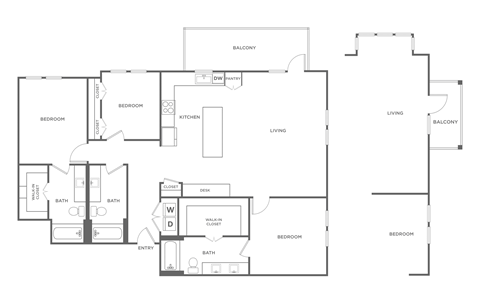 Floor plan for 3 beds, 3 baths, 1671 sqft
