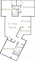 Floor plan for 3 beds, 2 baths, 1320 sqft