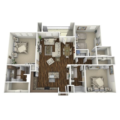 Floor plan for 3 beds, 2 baths, 1360 sqft