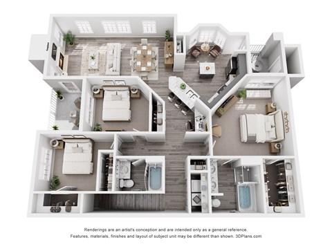 Floor plan for 3 beds, 2 baths, 1486 sqft
