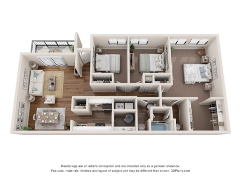 Floor plan for 3 beds, 1.5 baths, 1247 sqft