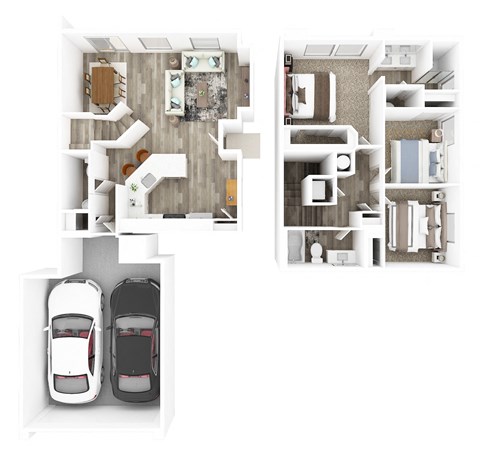 Floor plan for 3 beds, 2.5 baths, 1349 sqft
