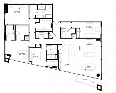 Floor plan for 3 beds, 3 baths, 2216 sqft