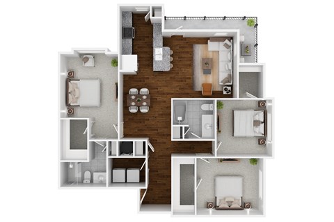 Floor plan for 3 beds, 2 baths, 1515 sqft