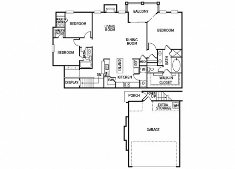Floor plan for 3 beds, 2 baths, 1578 sqft