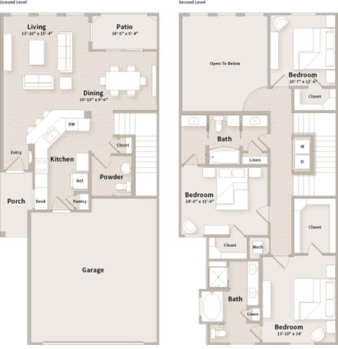 Floor plan for 3 beds, 2.5 baths, 1689 sqft