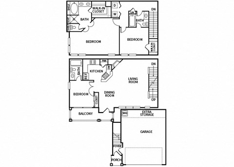 Floor plan for 3 beds, 2.5 baths, 1510 sqft