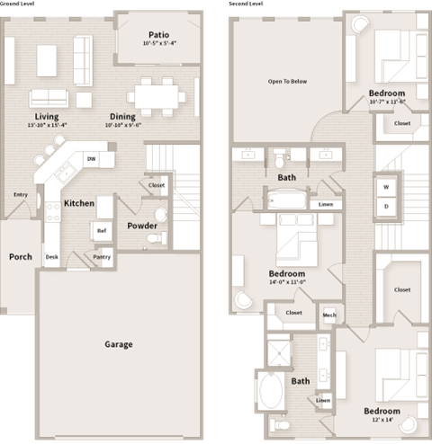 Floor plan for 3 beds, 2.5 baths, 1705 sqft