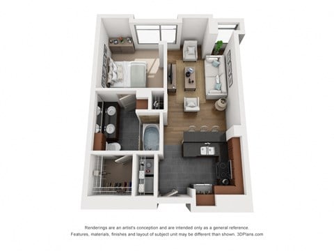 Floor plan for 1 bed, 1 bath, 720 sqft