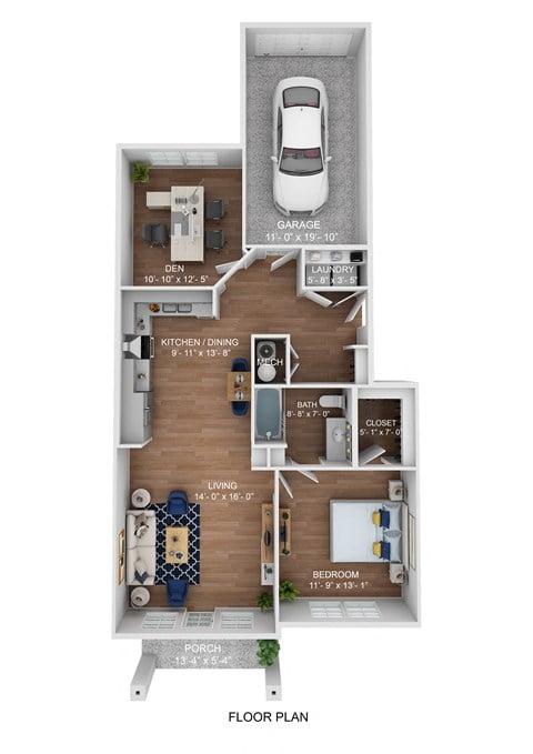Floor plan for 1 bed, 1 bath, 922 sqft