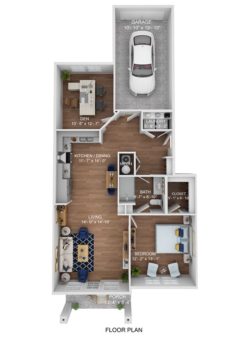 Floor plan for 1 bed, 1 bath, 922 sqft