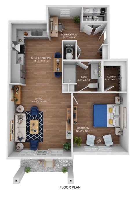 Floor plan for 1 bed, 1 bath, 790 sqft