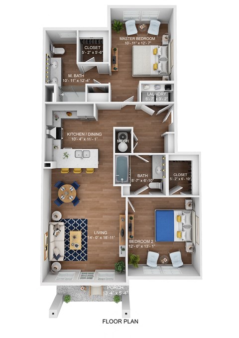 Floor plan for 2 beds, 2 baths, 1066 sqft