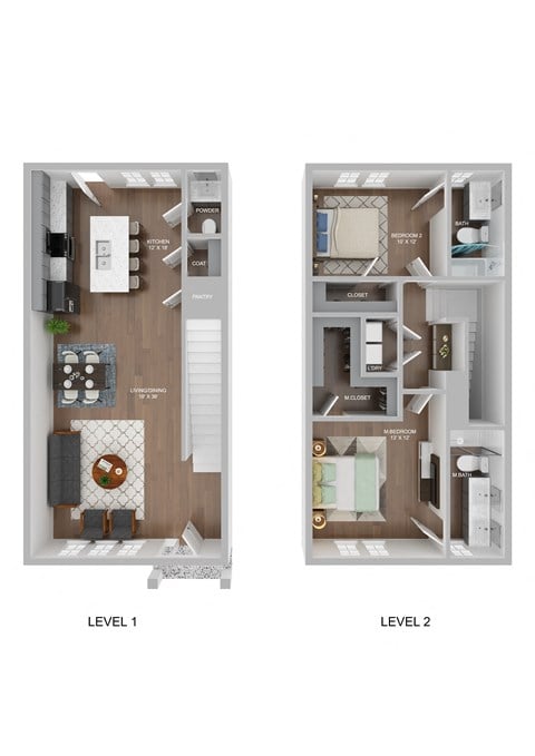 Floor plan for 2 beds, 2.5 baths, 1486 sqft