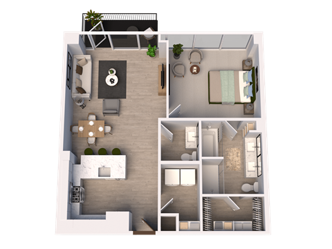 Floor plan for 1 bed, 1 bath, 939 sqft