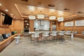 Houston apartment for rent - A modern dining room with a large table and chairs.
