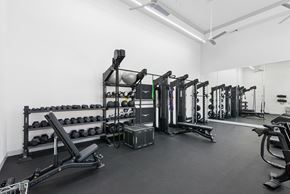 Houston apartment for rent - A gym with a variety of equipment including weights and weight machines.