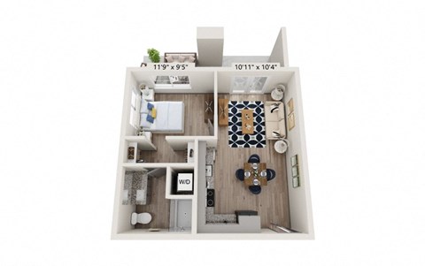 Floor plan for 1 bed, 1 bath, 495 sqft