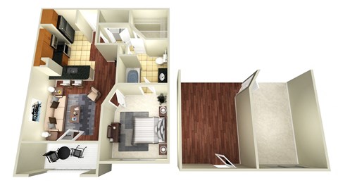 Floor plan for 1 bed, 1 bath, 712 sqft