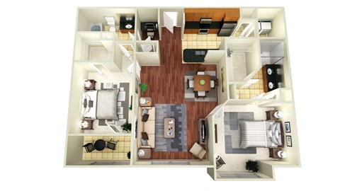 Floor plan for 2 beds, 2 baths, 1177 sqft
