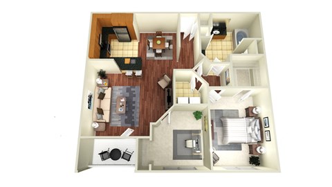 Floor plan for 1 bed, 1 bath, 985 sqft