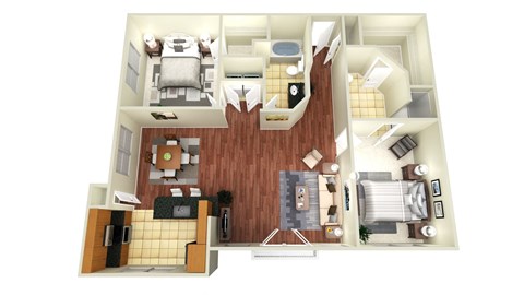 Floor plan for 2 beds, 2 baths, 1273 sqft