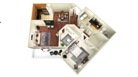 Floor plan for 1 bed, 1 bath, 1066 sqft