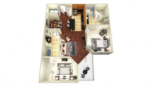 Floor plan for 2 beds, 2 baths, 1202 sqft