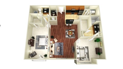 Floor plan for 2 beds, 2 baths, 1237 sqft