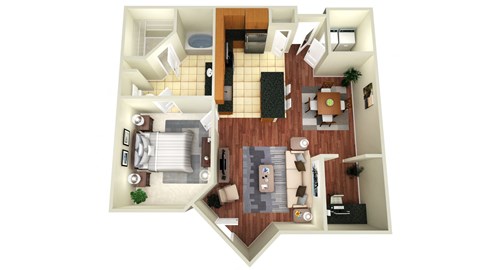 Floor plan for 1 bed, 1 bath, 1007 sqft