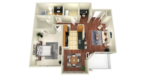Floor plan for 1 bed, 1 bath, 778 sqft