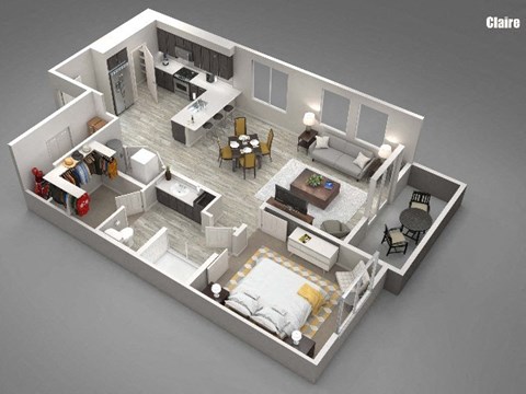 Floor plan for 1 bed, 1 bath, 994 sqft