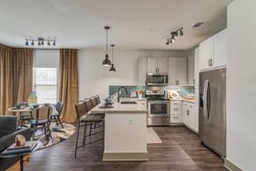 Fort Worth apartment for rent - A modern kitchen with a dining table and chairs.
