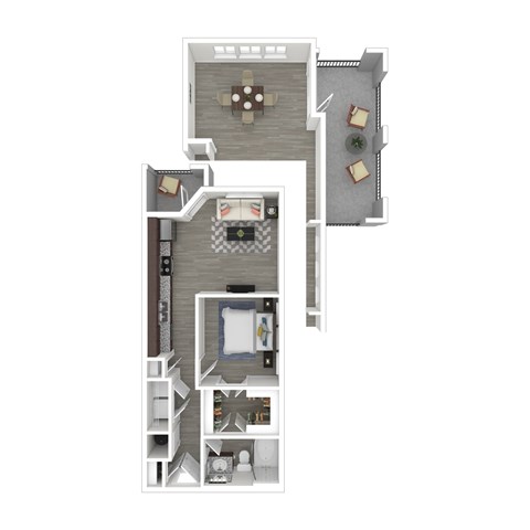 Floor plan for 1 bed, 1 bath, 594 sqft