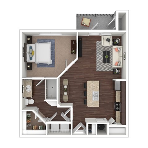 Floor plan for 1 bed, 1 bath, 716 sqft
