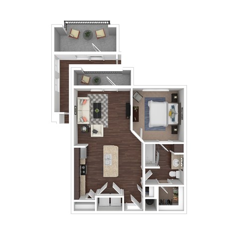 Floor plan for 1 bed, 1 bath, 692 sqft