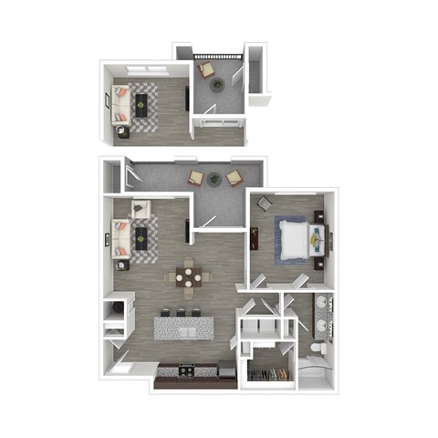 Floor plan for 1 bed, 1 bath, 878 sqft