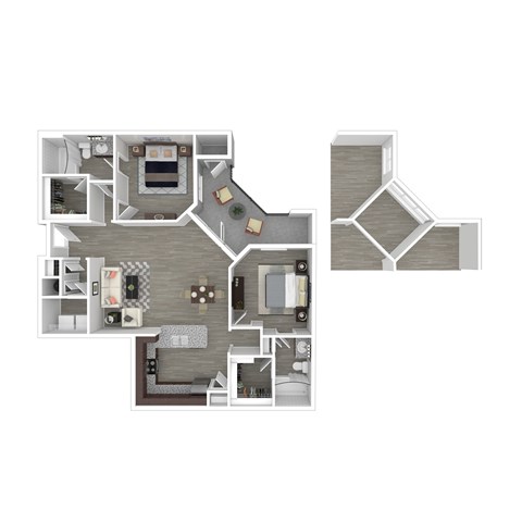 Floor plan for 2 beds, 2 baths, 1172 sqft