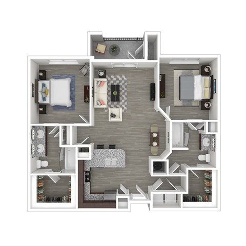 Floor plan for 2 beds, 2 baths, 1142 sqft