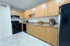 Miami Lakes apartment for rent - a kitchen with black appliances and wooden cabinets