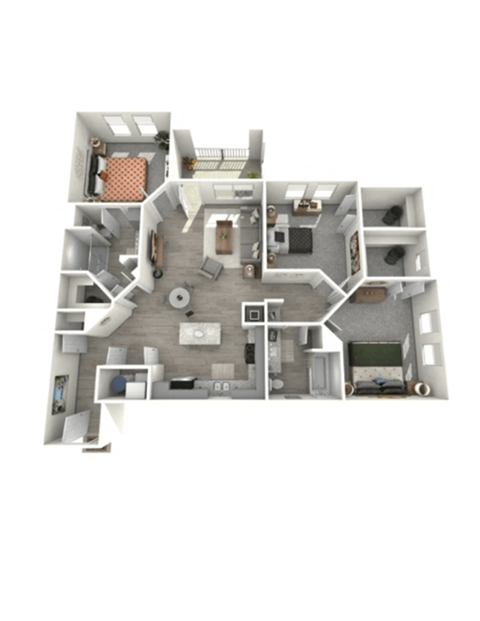 Floor plan for 3 beds, 2 baths, 1306 sqft